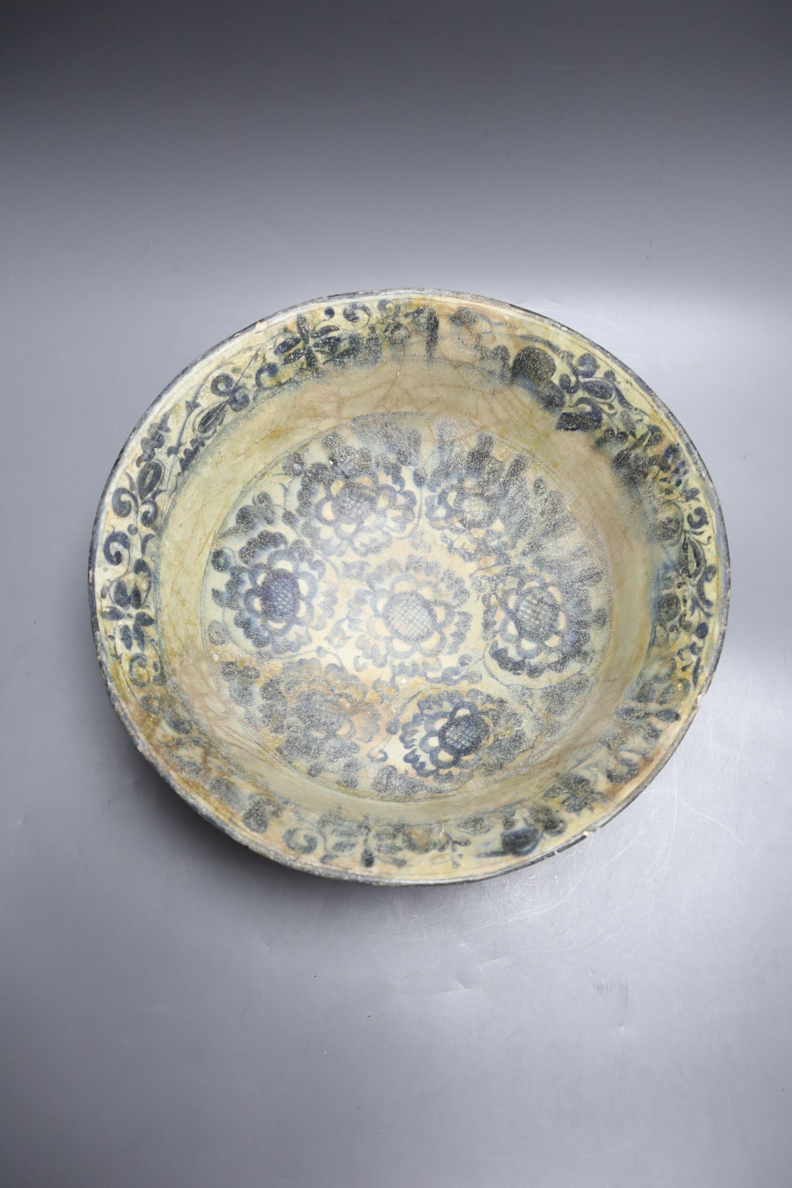 A Middle eastern bowl, Islamic with script to exterior, diameter 29cm